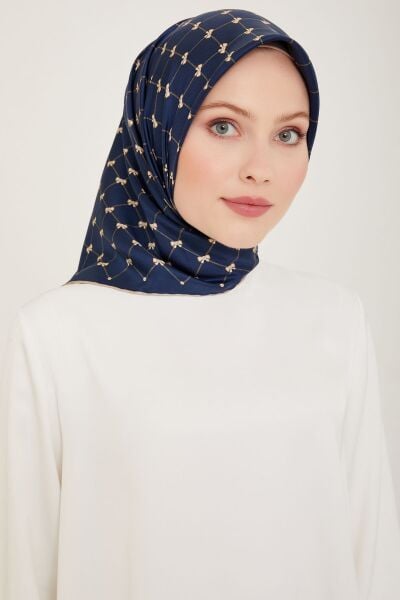 Belli % 100 Twill İpek Eşarp 4006-03 Lacivert