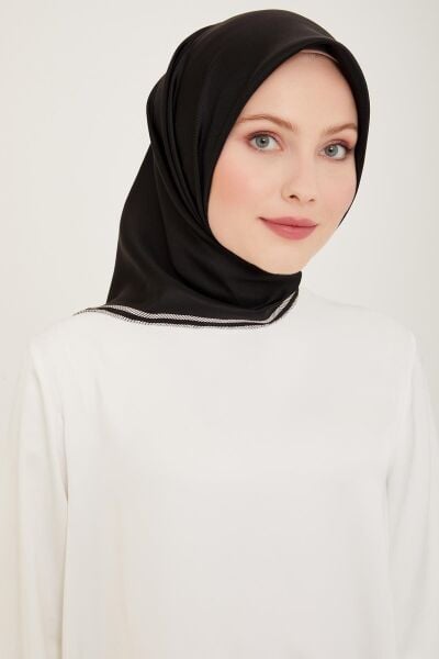 Belli % 100 Twill İpek Eşarp 4009-11 Siyah