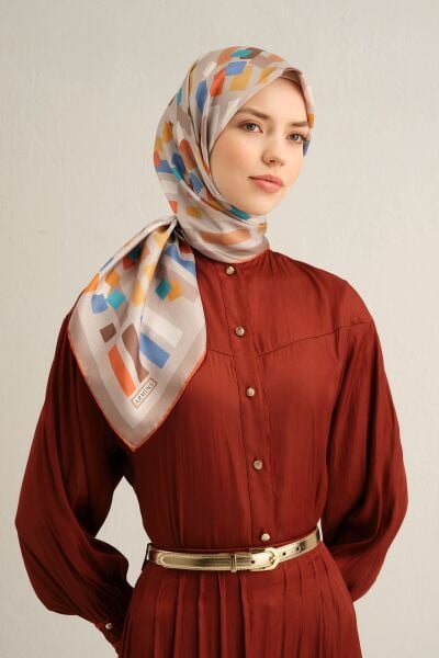 Armine 2025 Ilkbahar Yaz Sezonu % 100 Twill Ipek Eşarp 9341dm 02
