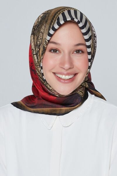 Armine Nostalji Serisi %100 Twill İpek Eşarp 7473D 25